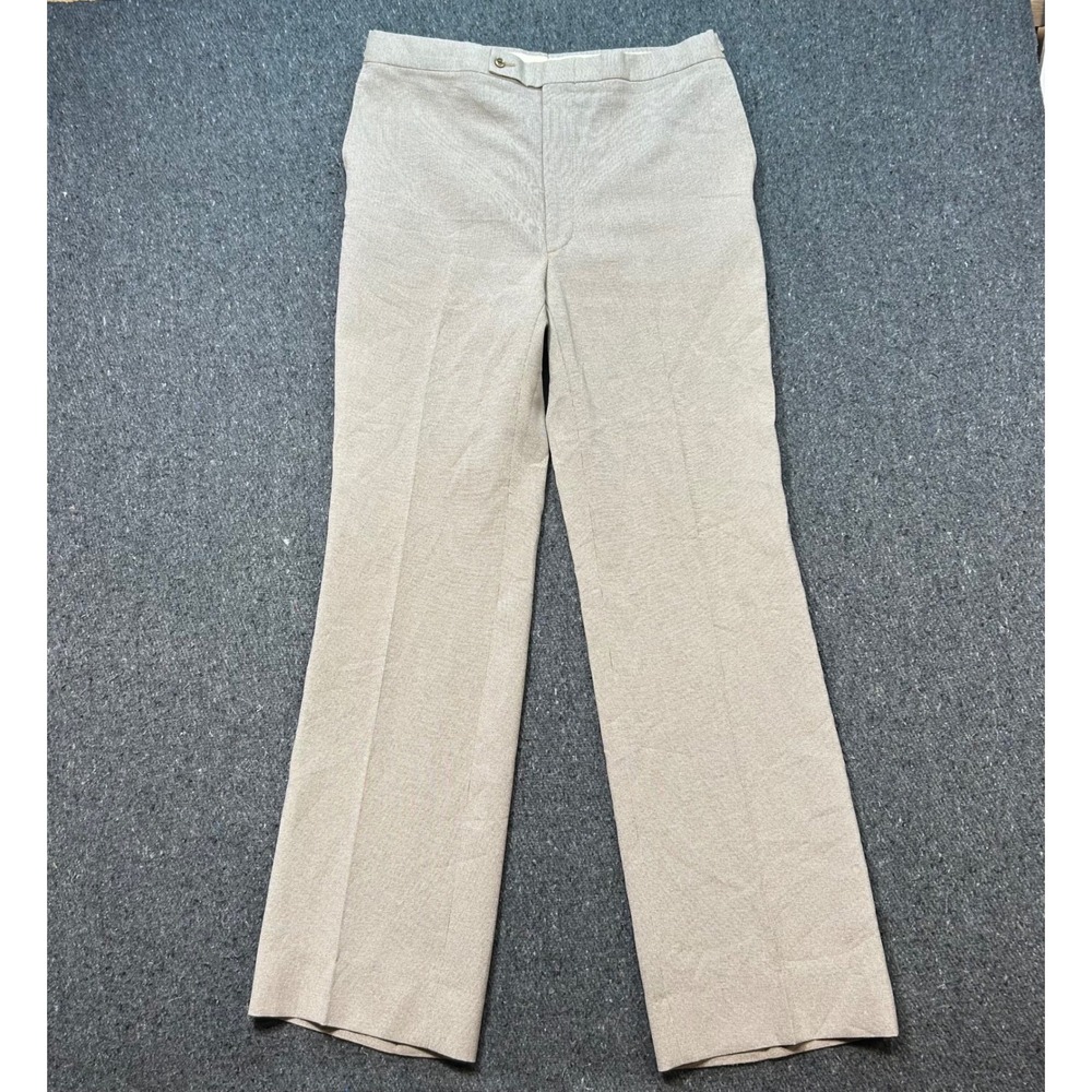 Sears Dress Pants 38x30 Mens‎ Tan Vintage Micro Check Flat Front Side Adjusters